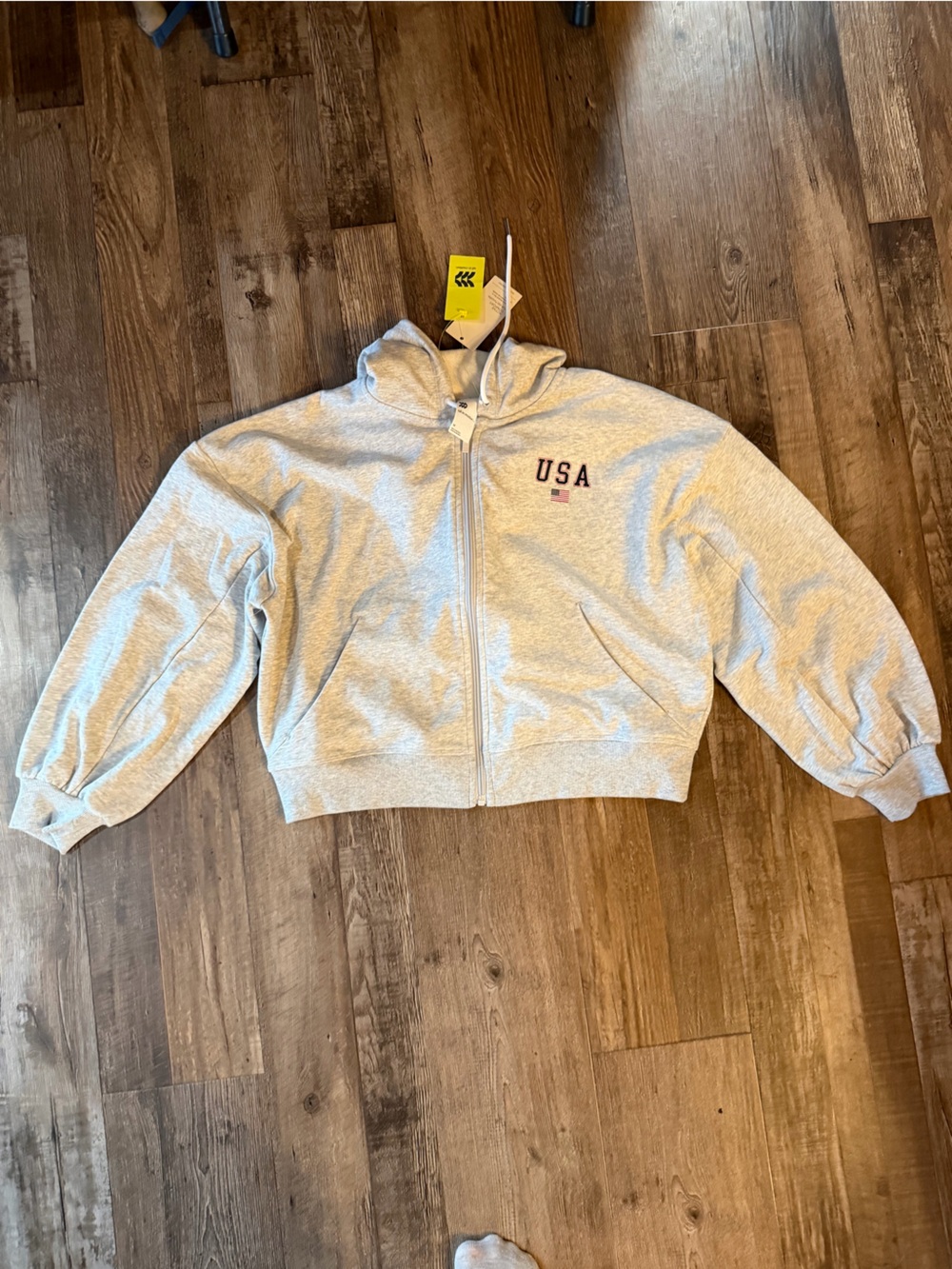 NWT all in motion Light Gray USA Zip-Up Hoodie